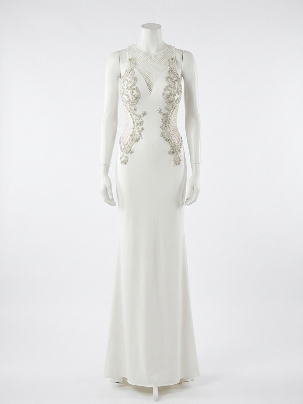 NEW MAC DUGGAL form-fitting evening gown in ivory/nude